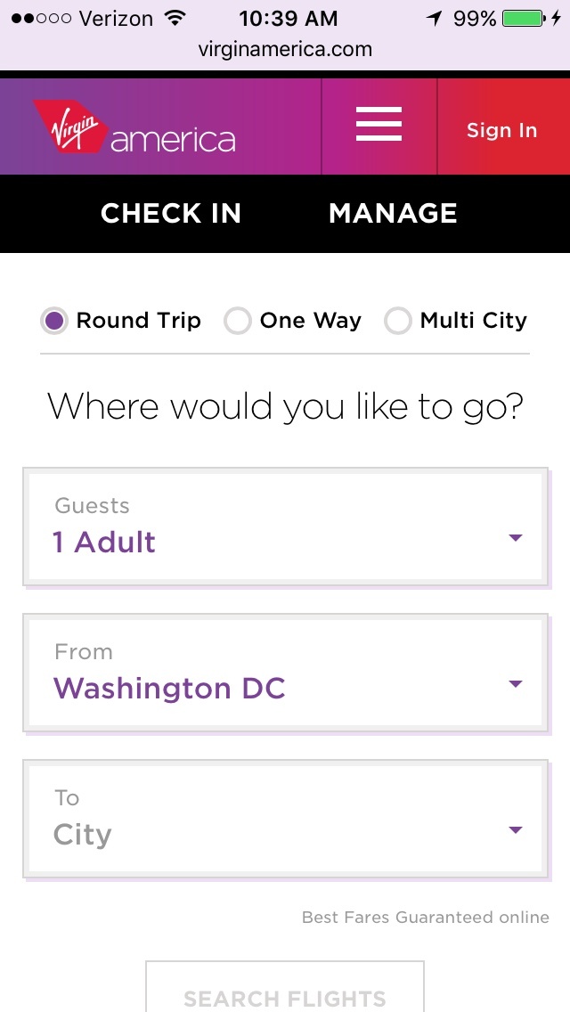 Virgin America mobile