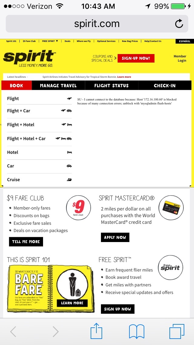 Spirit Airline mobile